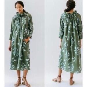 MIRTH Vienna High-neck Midi Dress In Fig Leaf Sz-S / P2P 26’/length 44’/hips 27’